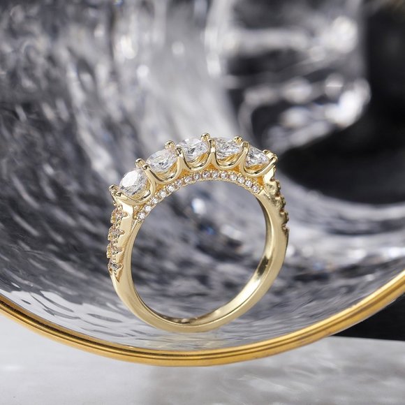 💍14K GOLD PRONG ROUND CUT MOISSANITE 5 STONE ENGAGEMENT RING, K750 - Picture 6 of 7